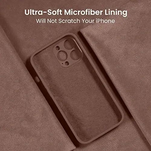 FireNova for iPhone 14 Pro Case, Silicone Upgraded [Camera Protection] Phone Case with [2 Screen Protectors], Soft Anti-Scratch Microfiber Lining Inside, 6.1 inch, Light Brown - 5