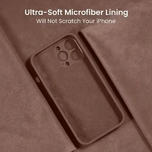 FireNova for iPhone 14 Pro Case, Silicone Upgraded [Camera Protection] Phone Case with [2 Screen Protectors], Soft Anti-Scratch Microfiber Lining Inside, 6.1 inch, Light Brown - 5