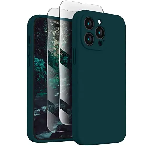 FireNova for iPhone 14 Pro Case, Silicone Upgraded [Camera Protection] Phone Case with [2 Screen Protectors], Soft Anti-Scratch Microfiber Lining Inside, 6.1 inch, Teal 