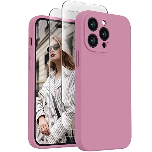 FireNova for iPhone 14 Pro Case, Silicone Upgraded [Camera Protection] Phone Case with [2 Screen Protectors], Soft Anti-Scratch Microfiber Lining Inside, 6.1 inch, Lilac Purple 