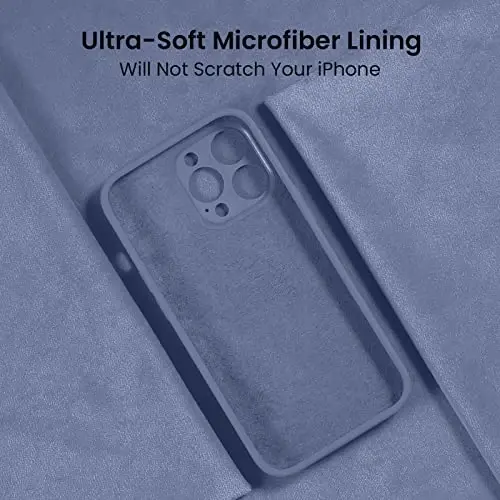 FireNova for iPhone 14 Pro Case, Silicone Upgraded [Camera Protection] Phone Case with [2 Screen Protectors], Soft Anti-Scratch Microfiber Lining Inside, 6.1 inch, Lavender Gray - 5