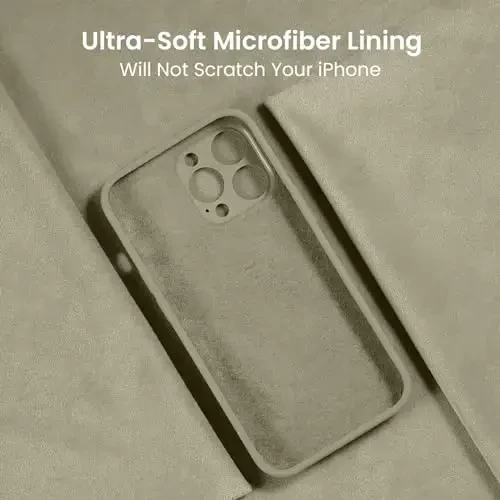 FireNova for iPhone 14 Pro Case, Silicone Upgraded [Camera Protection] Phone Case with [2 Screen Protectors], Soft Anti-Scratch Microfiber Lining Inside, 6.1 inch, Khaki - 5