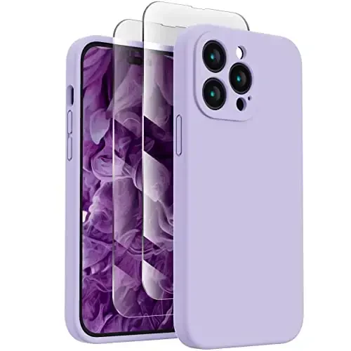 FireNova for iPhone 14 Pro Case, Silicone Upgraded [Camera Protection] Phone Case with [2 Screen Protectors], Soft Anti-Scratch Microfiber Lining Inside, 6.1 inch, Clove Purple - 1