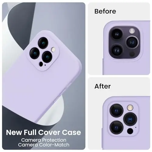 FireNova for iPhone 14 Pro Case, Silicone Upgraded [Camera Protection] Phone Case with [2 Screen Protectors], Soft Anti-Scratch Microfiber Lining Inside, 6.1 inch, Clove Purple - 3