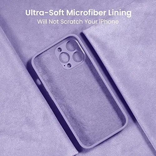 FireNova for iPhone 14 Pro Case, Silicone Upgraded [Camera Protection] Phone Case with [2 Screen Protectors], Soft Anti-Scratch Microfiber Lining Inside, 6.1 inch, Clove Purple - 5