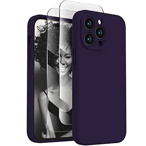 FireNova for iPhone 14 Pro Case, Silicone Upgraded [Camera Protection] Phone Case with [2 Screen Protectors], Soft Anti-Scratch Microfiber Lining Inside, 6.1 inch, Purple - FIRENOVA