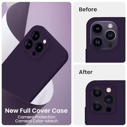 FireNova for iPhone 14 Pro Case, Silicone Upgraded [Camera Protection] Phone Case with [2 Screen Protectors], Soft Anti-Scratch Microfiber Lining Inside, 6.1 inch, Purple - 3