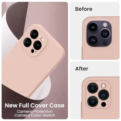 FireNova for iPhone 14 Pro Case, Silicone Upgraded [Camera Protection] Phone Case with [2 Screen Protectors], Soft Anti-Scratch Microfiber Lining Inside, 6.1 inch, Pinksand - 3