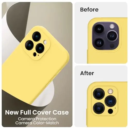FireNova Designed for iPhone 14 Pro Case, Silicone Upgraded [Camera Protection] Phone Case, Soft Anti-Scratch Microfiber Lining Inside, 6.1 inch, Yellow - 3