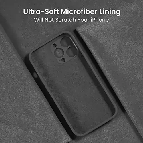 FireNova for iPhone 14 Pro Case, Silicone Upgraded [Camera Protection] Phone Case with [2 Screen Protectors], Soft Anti-Scratch Microfiber Lining Inside, 6.1 inch, Space Gray - 5