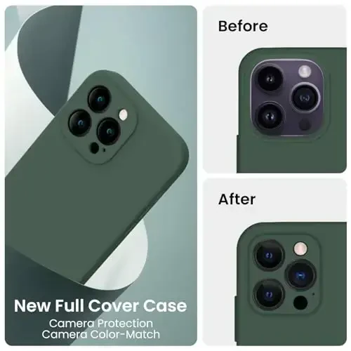 FireNova Designed for iPhone 14 Pro Case, Silicone Upgraded [Camera Protection] Phone Case with [2 Screen Protectors], Soft Anti-Scratch Microfiber Lining Inside, 6.1 inch, Alpine Green - 3