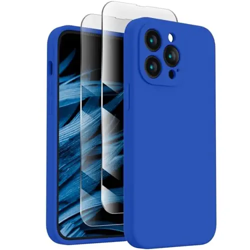 FireNova for iPhone 14 Pro Case, Silicone Upgraded [Camera Protection] Phone Case with [2 Screen Protectors], Soft Anti-Scratch Microfiber Lining Inside, 6.1 inch, Klein Blue - 1