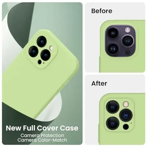 FireNova for iPhone 14 Pro Case, Silicone Upgraded [Camera Protection] Phone Case with [2 Screen Protectors], Soft Anti-Scratch Microfiber Lining Inside, 6.1 inch, Tea Green - 3