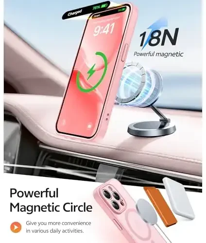 FNTCASE for iPhone 14 Pro Case: [Compatible with Magsafe] Translucent Matte Cases with [Full Camera Protection] [Screen Protector] Military Grade Shockproof Protective Phone Cover - Light Pink - 3