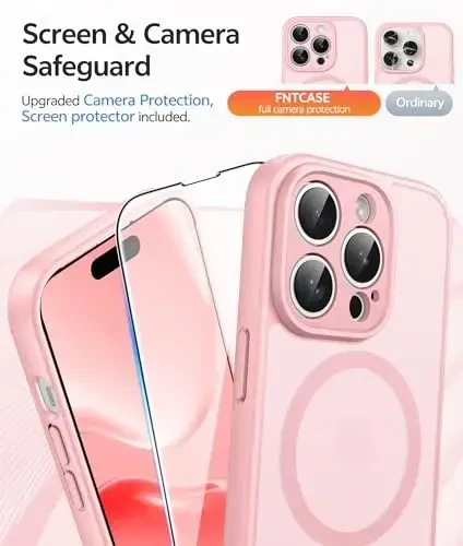 FNTCASE for iPhone 14 Pro Case: [Compatible with Magsafe] Translucent Matte Cases with [Full Camera Protection] [Screen Protector] Military Grade Shockproof Protective Phone Cover - Light Pink - 4
