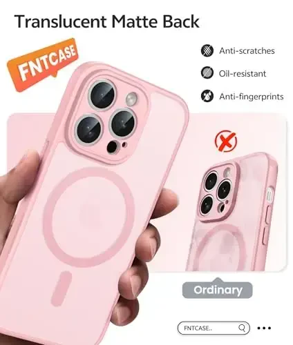 FNTCASE for iPhone 14 Pro Case: [Compatible with Magsafe] Translucent Matte Cases with [Full Camera Protection] [Screen Protector] Military Grade Shockproof Protective Phone Cover - Light Pink - 6