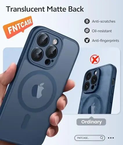 FNTCASE for iPhone 14 Pro Case, Compatible with Magsafe, Screen Protector | Full Camera Protection, Translucent Matte, 14FT Military Grade Drop Proof, Shockproof Protective Phone Cover, Blue - 1