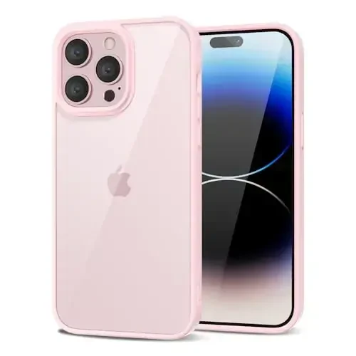 LoeoeL for iPhone 14 Pro Case Clear, Transparent Hybrid 14 Pro Phone Case [Hard Plastic & Soft Silicone Bumper] Acrylic Non Yellowing Thin Slim Protective Cover for Women, Light Pink - LOEOEL