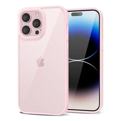 LoeoeL for iPhone 14 Pro Case Clear, Transparent Hybrid 14 Pro Phone Case [Hard Plastic & Soft Silicone Bumper] Acrylic Non Yellowing Thin Slim Protective Cover for Women, Light Pink 