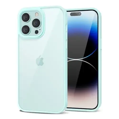 LoeoeL for iPhone 14 Pro Case Clear, Transparent Hybrid 14 Pro Phone Case [Hard Plastic & Soft Silicone Bumper] Acrylic Non Yellowing Thin Slim Protective Cover for Women, Teal - LOEOEL