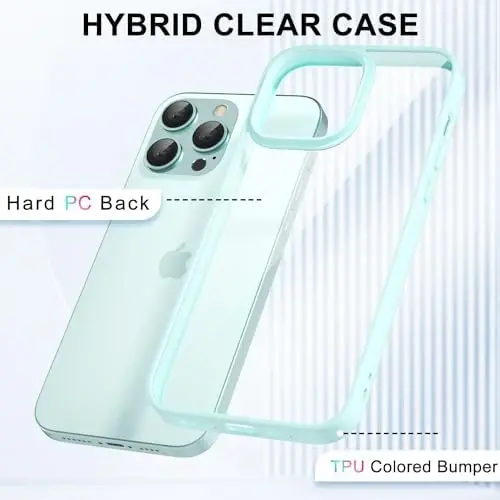 LoeoeL for iPhone 14 Pro Case Clear, Transparent Hybrid 14 Pro Phone Case [Hard Plastic & Soft Silicone Bumper] Acrylic Non Yellowing Thin Slim Protective Cover for Women, Teal - 3