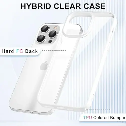 LoeoeL for iPhone 14 Pro Case Clear, Transparent Hybrid 14 Pro Phone Case [Hard Plastic & Soft Silicone Bumper] Acrylic Non Yellowing Thin Slim Protective Cover for Women, White - 3