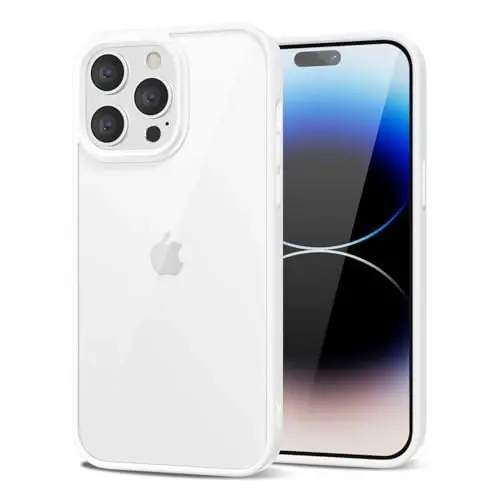 LoeoeL for iPhone 14 Pro Case Clear, Transparent Hybrid 14 Pro Phone Case [Hard Plastic & Soft Silicone Bumper] Acrylic Non Yellowing Thin Slim Protective Cover for Women, White 
