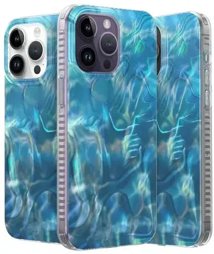 LONLI Hue Case for iPhone 14 Pro - [360° Shock-Absorbent Bumper] - [Cute and Unique Phone Cover for Girls and Women] - Ocean Wave 