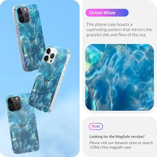 LONLI Hue Case for iPhone 14 Pro - [360° Shock-Absorbent Bumper] - [Cute and Unique Phone Cover for Girls and Women] - Ocean Wave - 3