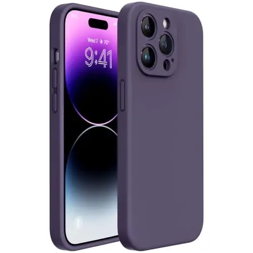iPhone 14 Pro için Miracase Kılıfı, Temperli Cam Ekran Koruyucu, [Yükseltilmiş Kamera Koruması], Darbeye Dayanıklı Sıvı Silikon Kauçuk Telefon Kılıfı Kaplaması, 14 Pro 6.1 inç, Koyu Mor 