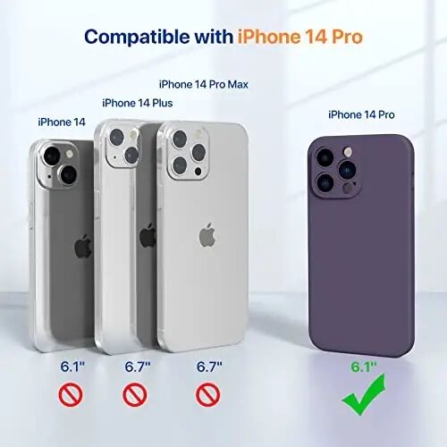 iPhone 14 Pro için Miracase Kılıfı, Temperli Cam Ekran Koruyucu, [Yükseltilmiş Kamera Koruması], Darbeye Dayanıklı Sıvı Silikon Kauçuk Telefon Kılıfı Kaplaması, 14 Pro 6.1 inç, Koyu Mor - 2