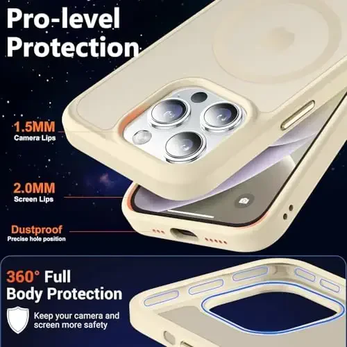 MOCCA Strong Magnetic for iPhone 14 Pro Case, [Compatible with Magsafe][13FT Military Drop Protection] Slim Translucent Matte Shockproof Case for iPhone 14 Pro Phone Case 6.1'', Light Gold - 5