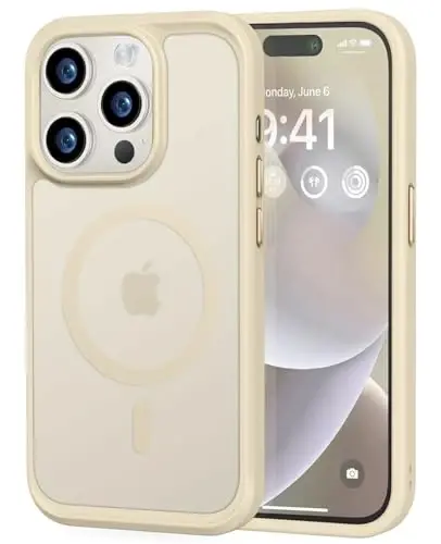 MOCCA Strong Magnetic for iPhone 14 Pro Case, [Compatible with Magsafe][13FT Military Drop Protection] Slim Translucent Matte Shockproof Case for iPhone 14 Pro Phone Case 6.1'', Light Gold 