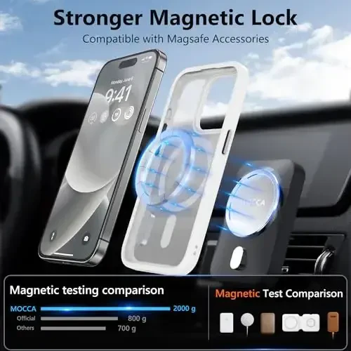 MOCCA Strong Magnetic for iPhone 14 Pro Case, [Compatible with Magsafe][13FT Military Drop Protection] Slim Translucent Matte Shockproof Case for iPhone 14 Pro Phone Case 6.1'',Frosted White - 2
