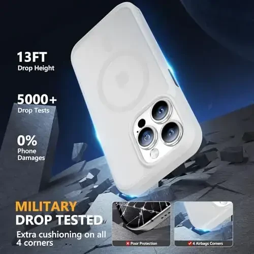MOCCA Strong Magnetic for iPhone 14 Pro Case, [Compatible with Magsafe][13FT Military Drop Protection] Slim Translucent Matte Shockproof Case for iPhone 14 Pro Phone Case 6.1'',Frosted White - 4