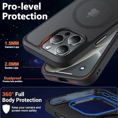 MOCCA Strong Magnetic for iPhone 14 Pro Case, [Compatible with Magsafe][13FT Military Drop Protection] Slim Translucent Matte Shockproof Case for iPhone 14 Pro Phone Case 6.1'', Black - 5