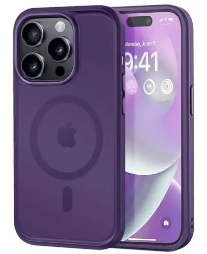 MOCCA Strong Magnetic for iPhone 14 Pro Case, [Compatible with Magsafe][13FT Military Drop Protection] Slim Translucent Matte Shockproof Case for iPhone 14 Pro Phone Case 6.1'', Deep Purple - 1