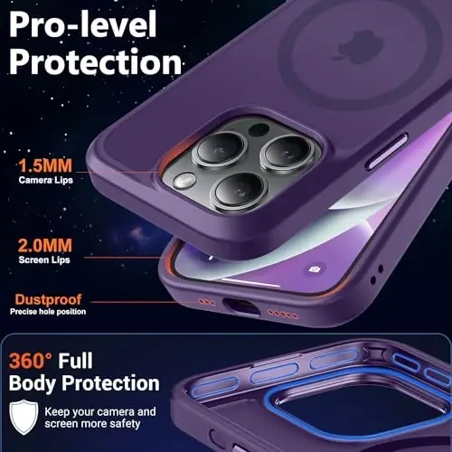 MOCCA Strong Magnetic for iPhone 14 Pro Case, [Compatible with Magsafe][13FT Military Drop Protection] Slim Translucent Matte Shockproof Case for iPhone 14 Pro Phone Case 6.1'', Deep Purple - 5