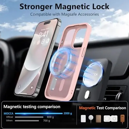 MOCCA Strong Magnetic for iPhone 14 Pro Case, [Compatible with Magsafe][13FT Military Drop Protection] Slim Translucent Matte Shockproof Case for iPhone 14 Pro Phone Case 6.1'', Pink - 2