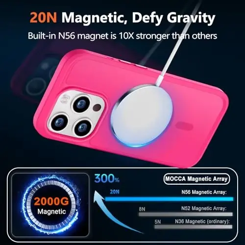 MOCCA Strong Magnetic for iPhone 14 Pro Case, [Compatible with Magsafe][13FT Military Drop Protection] Slim Translucent Matte Shockproof Case for iPhone 14 Pro Phone Case 6.1'', Hot Pink - 3