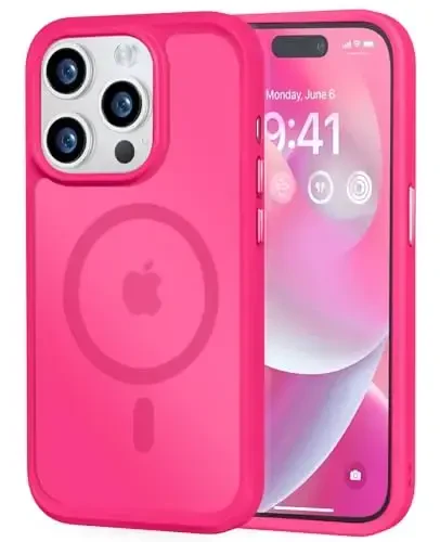 MOCCA Strong Magnetic for iPhone 14 Pro Case, [Compatible with Magsafe][13FT Military Drop Protection] Slim Translucent Matte Shockproof Case for iPhone 14 Pro Phone Case 6.1'', Hot Pink - MOCCA
