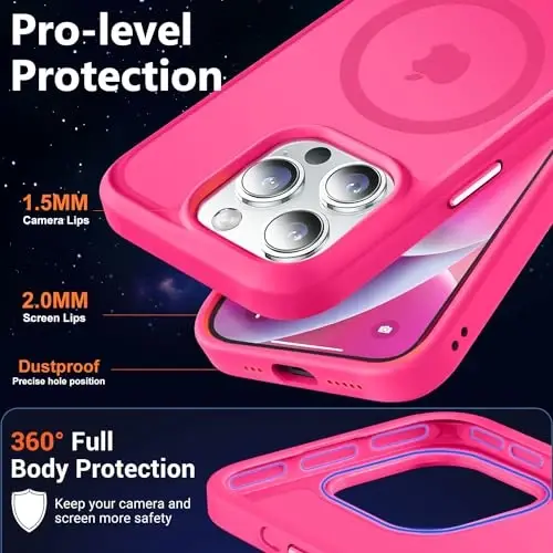 iPhone 14 Pro için MOCCA Güçlü Manyetik Kılıf, [Magsafe Uyumlu][13FT Askeri Düşme Koruması] iPhone 14 Pro Telefon Kılıfı 6.1'' için İnce Yarı Saydam Mat Darbeye Dayanıklı Kılıf, Sıcak Pembe - 5