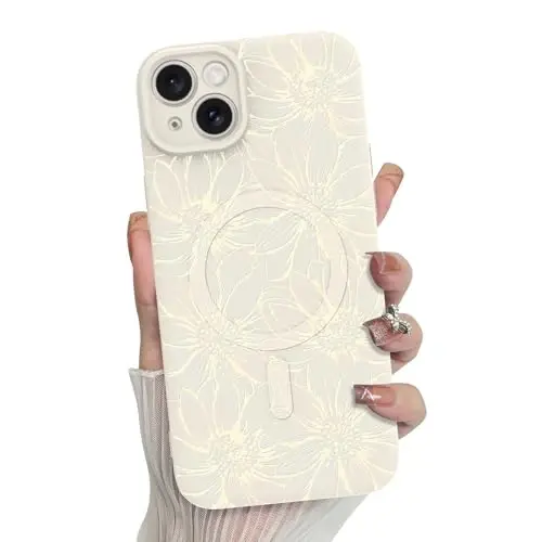 iPhone 14 Pro için MZELQ Kılıfı, Silikon Siyah Çiçekli Desen, MagSafe ile Uyumlu Manyetik Ayçiçekleri Kamera Korumalı Telefon Kılıfı 