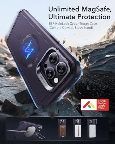 ESR for iPhone 14 Pro Case with Stand, 23 ft Military-Grade Drop Protection Heavy Duty Magnetic Phone Case, Compatible with MagSafe Accessories, Cyber Series, Purple - 2