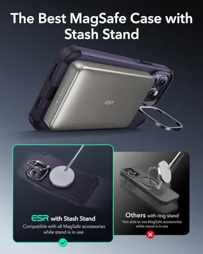 ESR for iPhone 14 Pro Case with Stand, 23 ft Military-Grade Drop Protection Heavy Duty Magnetic Phone Case, Compatible with MagSafe Accessories, Cyber Series, Purple - 4