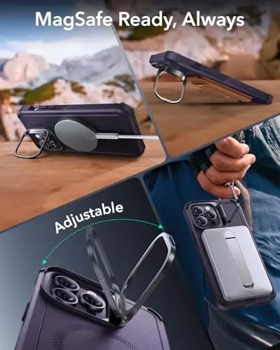 ESR for iPhone 14 Pro Case with Stand, 23 ft Military-Grade Drop Protection Heavy Duty Magnetic Phone Case, Compatible with MagSafe Accessories, Cyber Series, Purple - 5