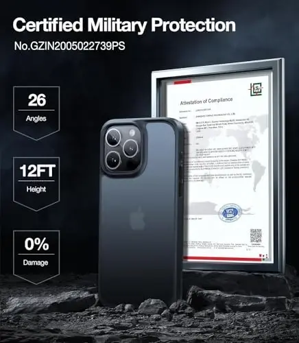 iPhone 14 Pro için TORRAS Darbeye Dayanıklı Kılıf, [3X Askeri Sınıf Düşme Testli ve İnce İpeksi His] Yarı Saydam Sert Arka Silikon Korumalı Parmak İzi Önleyici Çizilmez Telefon Kılıfı Guardian, Siyah - TORRAS (1)