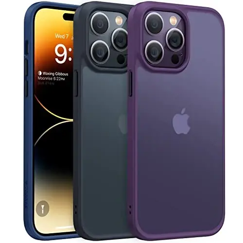 TORRAS Shockproof for iPhone 14 Pro Case, [3X Military-Grade Drop Tested & Slim Silky Feel] Translucent Hard Back with Silicone Protective Anti-Fingerprint Anti-Scratch Phone Case Guardian, Black - 1