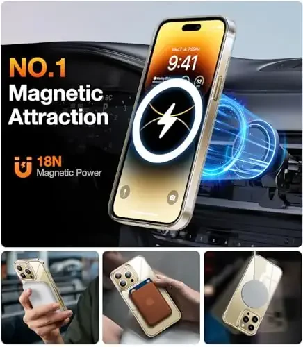 TORRAS Magnetic Clear for iPhone 14 Pro Case, Compatible with MagSafe, Never Yellow, 12 FT Military Grade Drop Tested, Protective Slim Thin Case for iPhone 14 Pro Phone Case, Clear Back/Clear Edge - 3