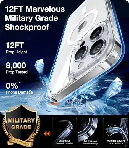 TORRAS Magnetic Clear for iPhone 14 Pro Case, Compatible with MagSafe, Never Yellow, 12 FT Military Grade Drop Tested, Protective Slim Thin Case for iPhone 14 Pro Phone Case, Clear Back/Clear Edge - 5